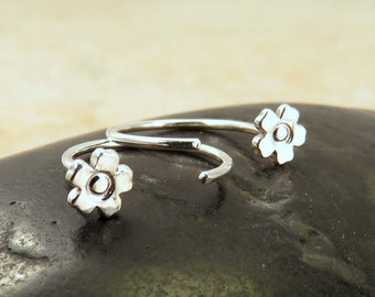 Sterling Silver Flower Huggie Earrings: Minimalist Ear Hoops