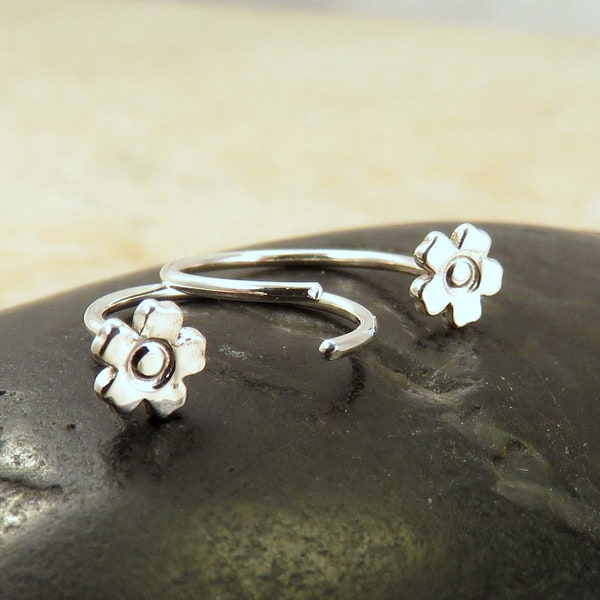 Flower Earrings Huggie Hoops - 4mm Flower Stud Earrings - Minimalist Silver Earrings Comfortable for Sleeping - Ear hugger Hoops