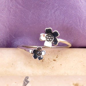 Forget Me Not Ring - Persephone Goddess of Spring Jewelry - Nature Inspired Sterling Silver Flower Adjustable Ring