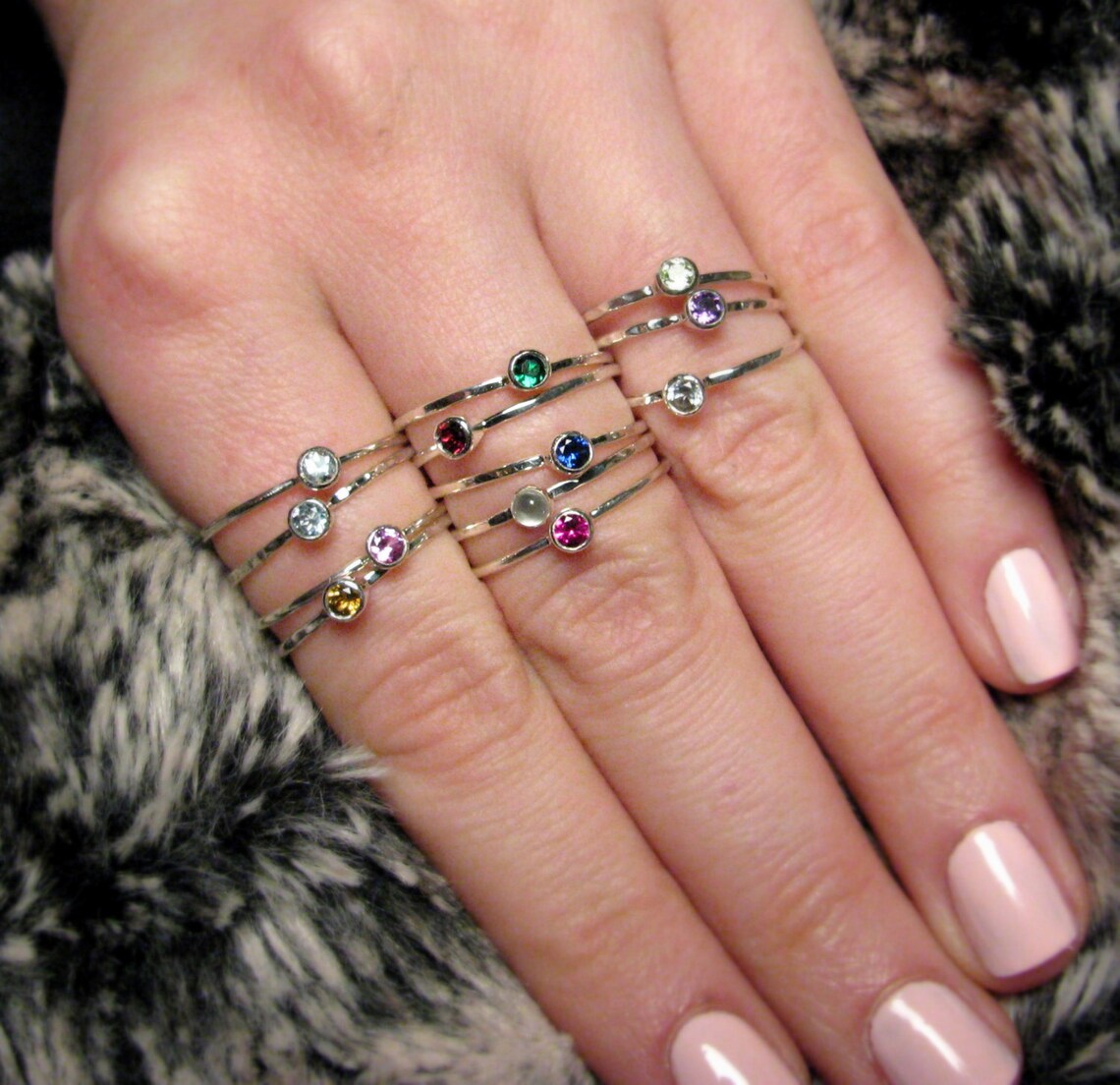 Stackable Mothers Ring Stackable Birthstone Rings Sterling Etsy