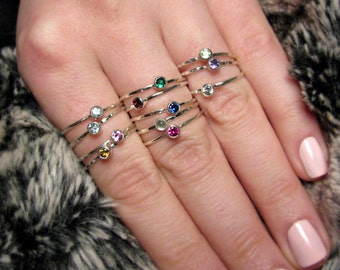 Sterling Silver Birthstone Stacking Ring: Dainty Gemstone Family Ring