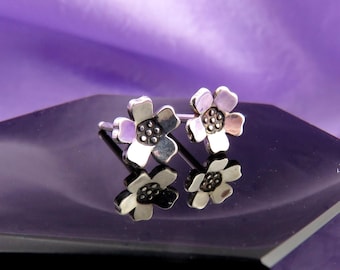 Forget Me Not Sterling Silver Stud Earrings: Floral Spring Jewelry