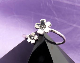 Forget Me Not Statement Ring - Persephone Goddess of Spring Jewelry - Sterling Silver Pinky Ring