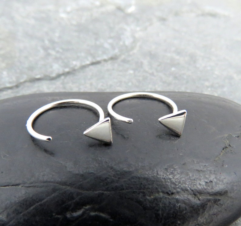 Tiny Triangle Huggie Hoop Earrings Silver Triangle Sleeper Etsy