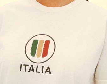 Camiseta Vintage Italia: Top de algodón hilado en anillo de corte cuadrado para mujer
