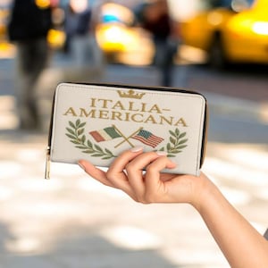 イタリア・アメリカーナ ジッパーウォレット | イタリア系アメリカ人の伝統ギフト | イタリアとアメリカの国旗 | 愛国的な財布 | 文化的誇りのアクセサリー