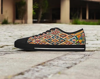 Textile Art Sneakers, Latin American, Colombia, Andes Mountains Design Patterns, Low Top Tennis Shoes, Women&#39;s Shoes, Gifts for her