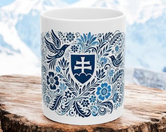 Slovak Folk Art Ceramic Mug | Eastern European Floral Design | Slovakia Heritage Coffee Mug | Traditional Folk Art Gift | Slovak Souvenir
