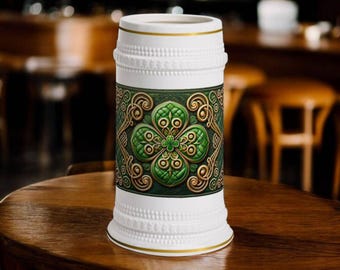 Jarra de cerveza con trébol celta, decoración de pub irlandés, regalo para hombres
