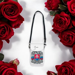 Cartera pequeña para teléfono celular con diseño de cresta eslovaca / bolso bandolera / cartera de viaje para mujer / elegante bolso temático de Eslovaquia