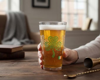 Pintglas Ierse klaver 16oz | Iers bierglas | St. Patrick's Day-bierglas | Iers pubglas | Keltisch Shamrock-bargerei