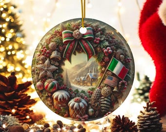 Ceramic Ornament - Italian-American Christmas Decoration, Traditional Holiday Decor, Italian Flag Ornament, Christmas Tree Ornament, Holiday