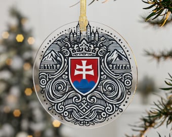 Slovakia Coat of Arms Christmas Ornaments | Slovak Holiday Decor | Personalized Tree Decorations | Slovakian Heritage Gifts