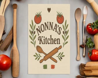 Ściereczka kuchenna Nonny: dekoracja z włoskiej babci, nadruk pomidorowo-oliwkowy