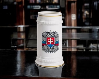 Slovakia Beer Mug - Slovakian Crest Beer Stein - Custom Slovak Gift - Unique Slovakia Souvenir - Traditional Slovak Emblem