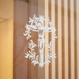 Elaborate Crucifix in White - Die-Cut Stickers - Catholic Christian Art, Car Window Decal, Wall Decor, Gift for Faith