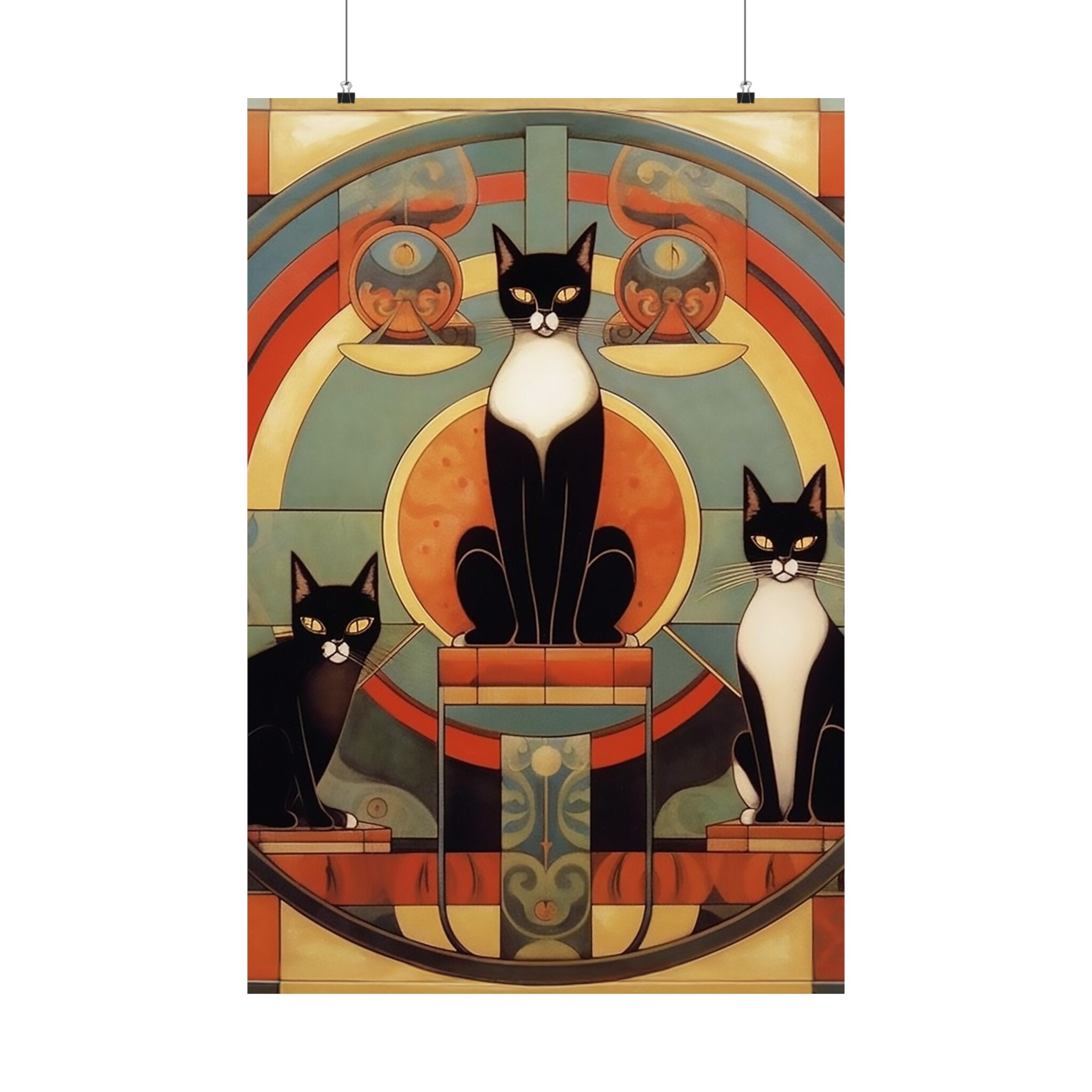 Cat Tree Art Deco Poster Etsy