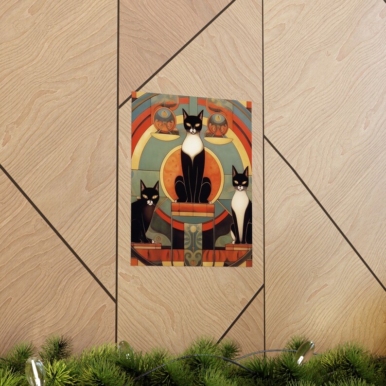 Cat Tree Art Deco Poster Etsy