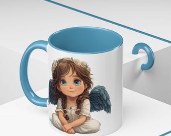 Whimsical Angel Mug, Cute Coffee Cup for Christians, Gift for Birthdays and Holidays, Fun Ceramic Tea Mug, Adorable Artwork