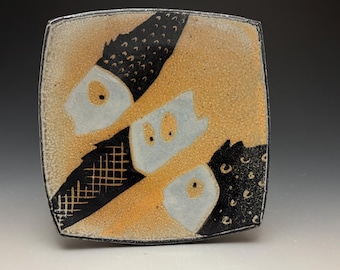 Three Fish - Squared Dish  - 6 x 6" - Soda Fired Stoneware - Ron Philbeck (8)