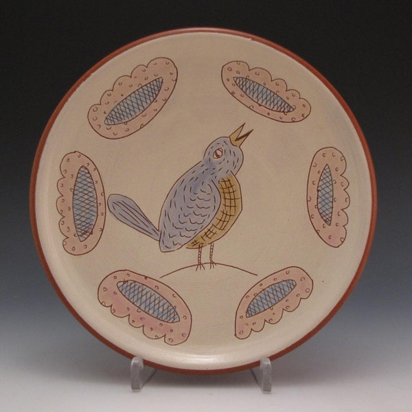 Blue Bird Dinner Plate with Pink and Blue Flowers