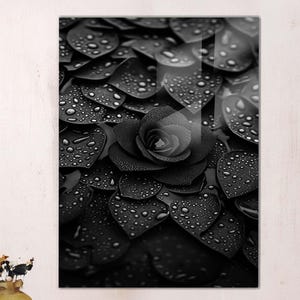 Black Rose Tempered Glass Wall Art: Modern Floral Decor