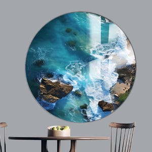 Ocean View Tempered Glass Wall Art: Aerial Coastal Waves