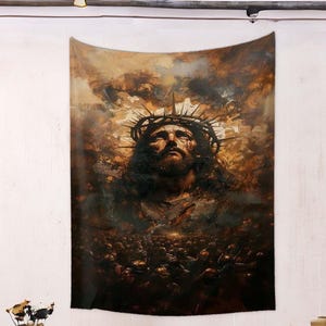 Wall Art, Sacred Jesus Wall Tapestry - Religious Art Wall Decor for Home, Living Room Bedroom Decoration, Inspirational Faith Gift Tapestry