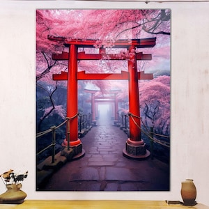Japanese Torii Gate, Japan’s latest in travel, food, art, and fashion Decor, Tempered Glass Decor, Wall Decor Hangings, Pink Wall Decor Art