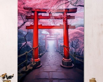 Japanese Torii Gate, Japan’s latest in travel, food, art, and fashion Decor, Tempered Glass Decor, Wall Decor Hangings, Pink Wall Decor Art