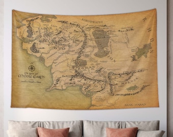 Lord of the Rings-kaart, Middle Earth-tapijt, Lord of Ring Earth, Earth-kaarttapijt, wandtapijt retro-kaart, Tolkien-kaarten, Middle Earth-poster