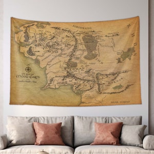 Lord of the Rings-kaart, Middle Earth-tapijt, Lord of Ring Earth, Earth-kaarttapijt, wandtapijt retro-kaart, Tolkien-kaarten, Middle Earth-poster