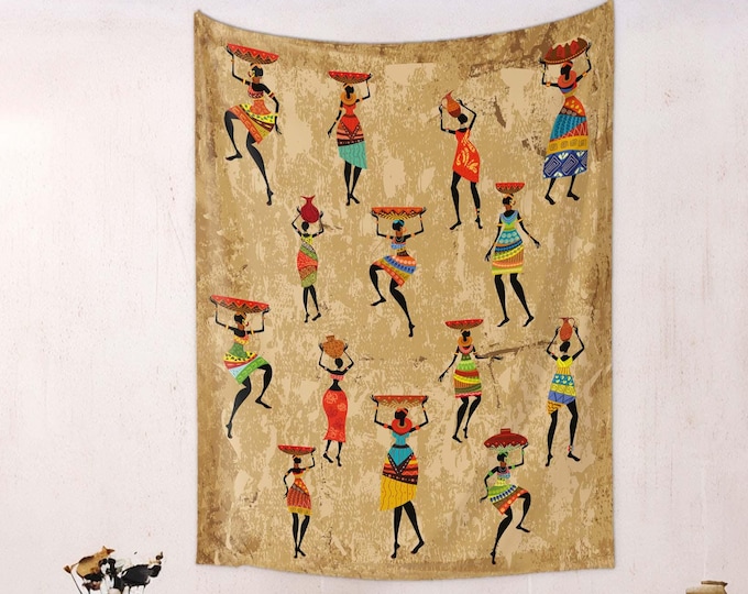 Dancing Women African Tapestry, Wall Decor Festive, Ethnic Tapestry Decor, African Woman Tapestry, African Wall Tapestry, Large African Wall
