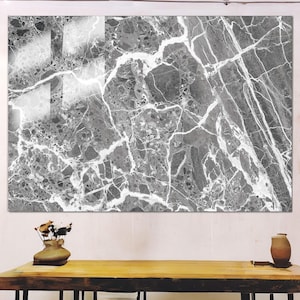 Marble Glass, Gray Marble Tempered Glass Wall Art, Luxury Abstract Stone Design, Modern Minimalist Wall Decor, Elegant High-Gloss Glass Art