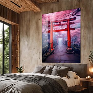Japanese Torii Gate, Japan’s latest in travel, food, art, and fashion Decor, Tempered Glass Decor, Wall Decor Hangings, Pink Wall Decor Art
