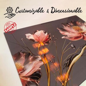 May include: A close-up of a decorative wall art piece featuring a floral design with pink and gold flowers on a dark gray background. The flowers have a metallic sheen and are arranged in a cluster. The word "SAMPLE" is visible in the top left corner of the image.