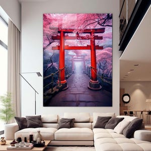 Japanese Torii Gate, Japan’s latest in travel, food, art, and fashion Decor, Tempered Glass Decor, Wall Decor Hangings, Pink Wall Decor Art