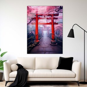 Japanese Torii Gate, Japan’s latest in travel, food, art, and fashion Decor, Tempered Glass Decor, Wall Decor Hangings, Pink Wall Decor Art