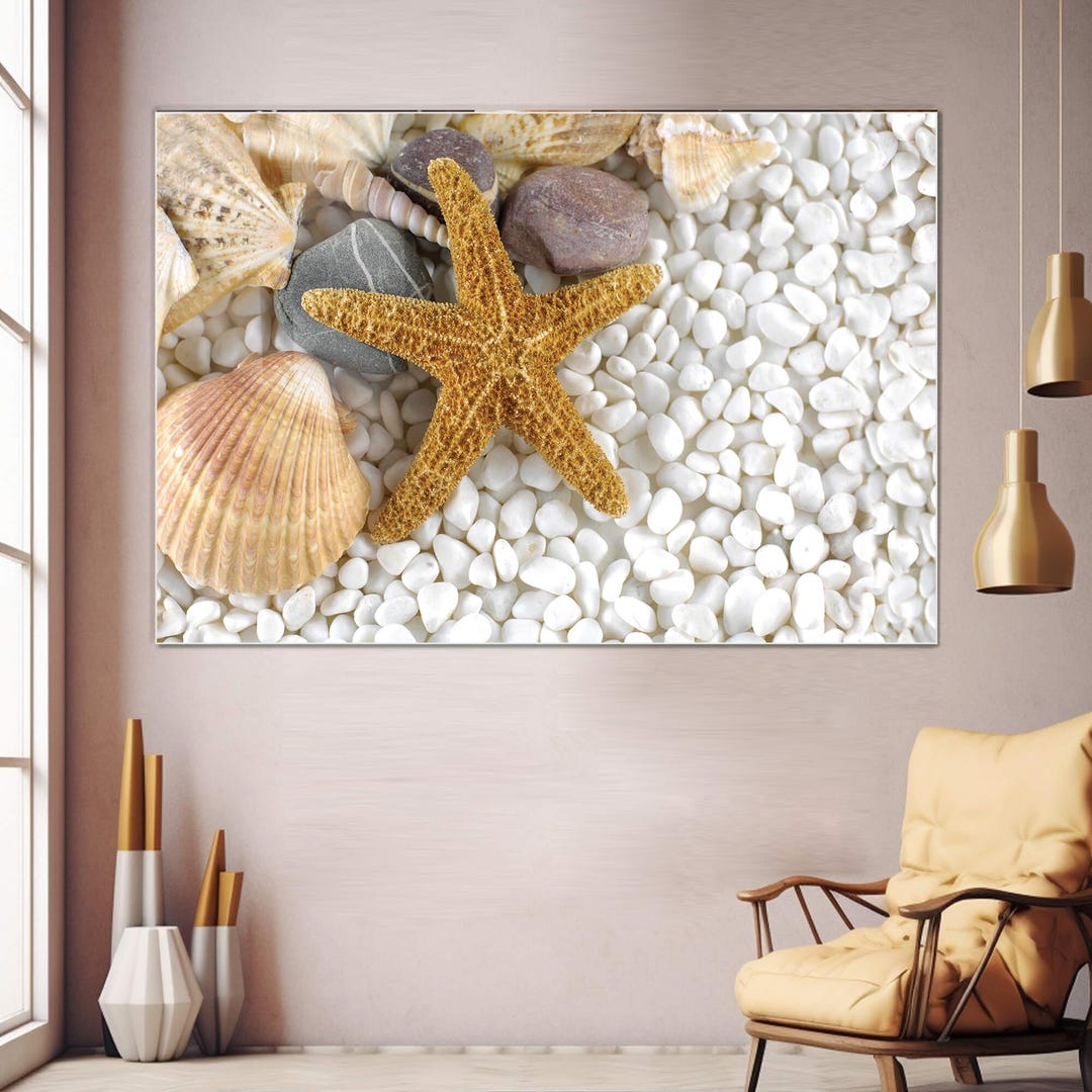 Seashell And Pebble DIY Decor Wall Reference: Coastal Starfish Tempered Glass Wall Art Nautical Ocean Decor