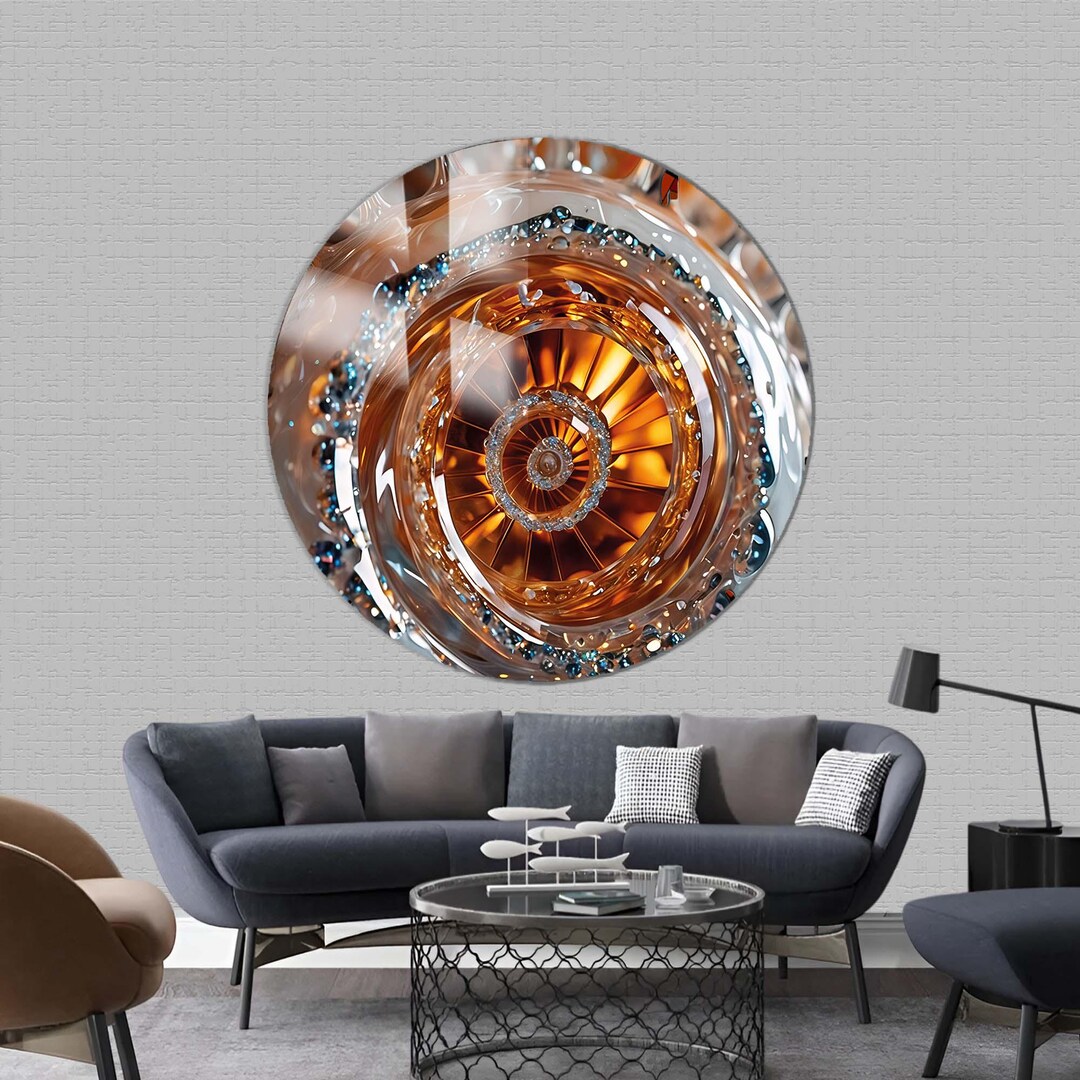 Round Tempered Glass Wall Art, Glass Wall Art, Wall Art,abstract Amber ...
