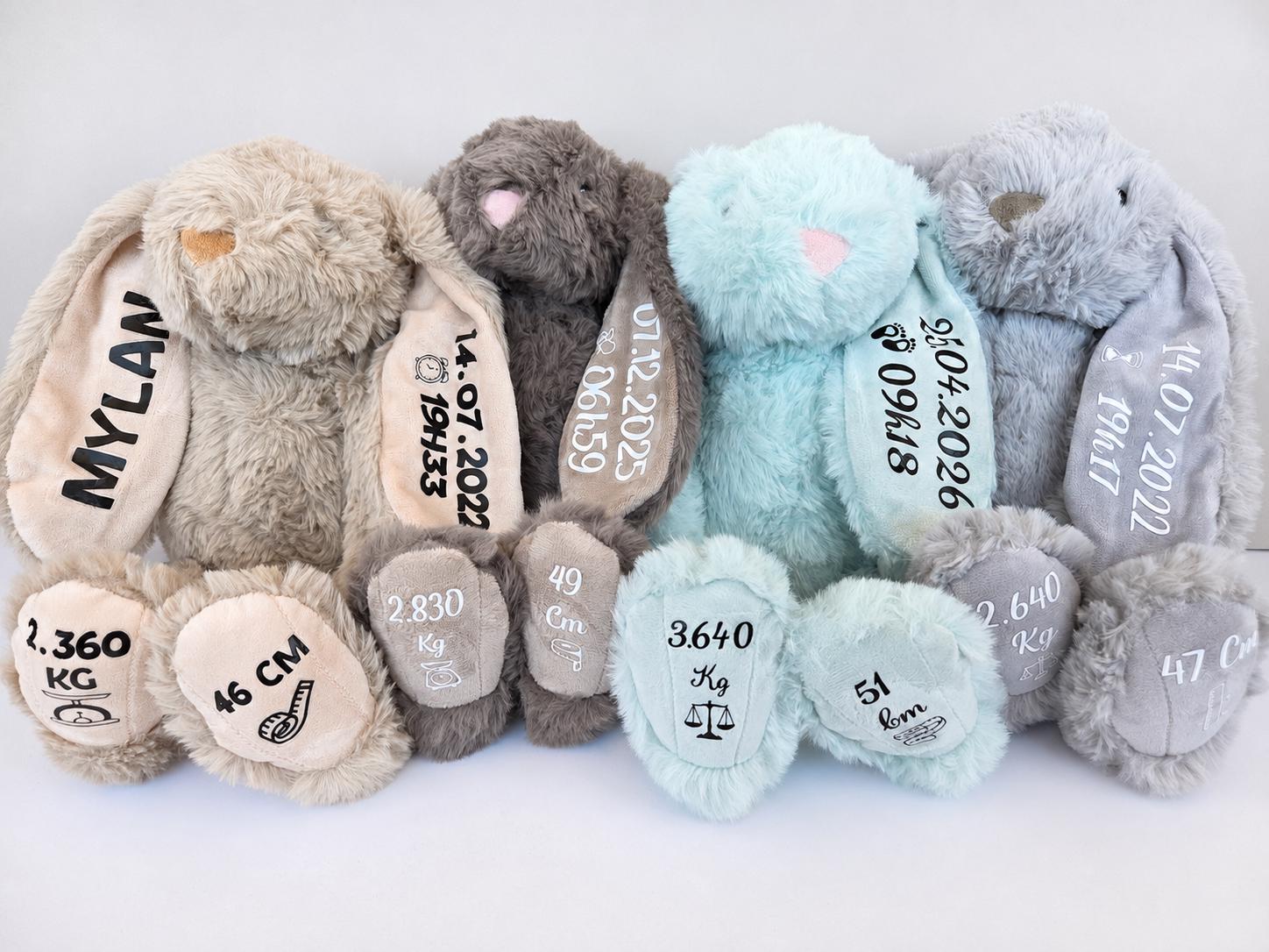 Peluche de lapin avec photo personnalisée – Cadeau personnalisé avec image d'oreille cachée pour les couples, anniversaire, fête des mères