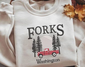 Forks Washington Embroidered Sweatshirt, Travel Souvenir, Road Trip Shirt