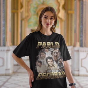 Pablo Escobar T-Shirt Vintage Bootleg Kolumbien Medellin Kartell Narcos Y2K Tee, Plata oder Plamo Geschenk für Sie Him