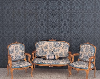 Luxury Louis XV/Rococo Style Miniature Living Room Set  Dollhouse 1 12 Scale - Classic Collector Furniture