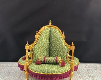 Sedia in miniatura vittoriana di lusso – Casa delle bambole Luigi XV in scala 1:12 da collezione