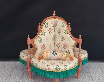 Baroque Style Miniature Armchair – Floral Louis XV, 1:12 Scale Handmade Luxury