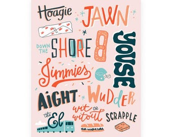 Philadelphia Slang Art Print – handgetekende Philadelphia-illustratie | Philadelphia Jawn-cadeau voor locals en fans