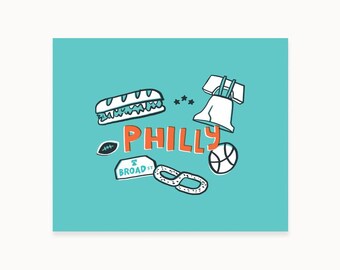 Philadelphia Doodles Art Print – handgetekende Philadelphia-illustratie | Philadelphia-cadeau voor locals en fans