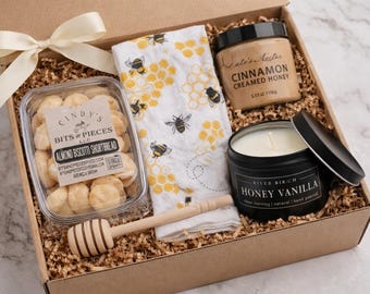 Bee Happy Presentask – Honung med grädde, Biscotti, Ljus & Kökshandduk