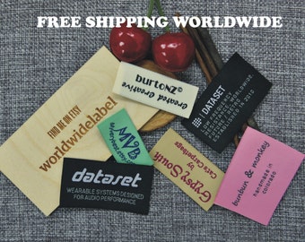 600 Uds. Etiquetas de tela para ropa con texto personalizado, etiquetas tejidas personalizadas para costura/tejido
